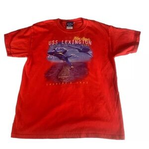 Blue 84 Men’s Blue Angels USS Lexington Red T-Shirt size Medium Graphic Print‎
